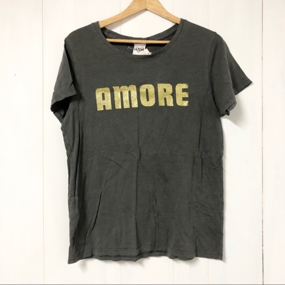 Anthropologie LETLUV Amore Gold Font Grey Tee NWT - Picture 3 of 7